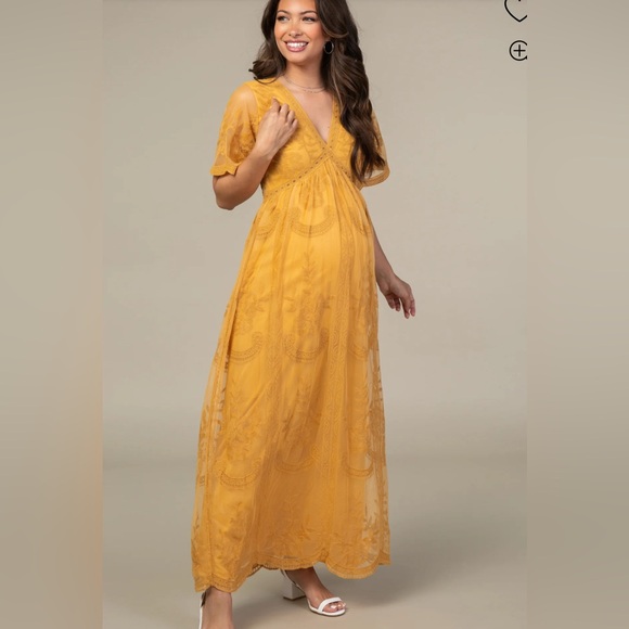 Pinkblush Dresses & Skirts - PinkBlush Maternity Mustard Lace Mesh Overlay Maxi Dress